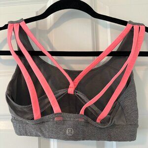 Lululemon athletica pink and gray strappy back sports bra size 6